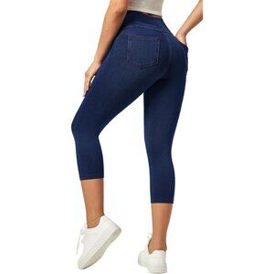 Women Jeggings Capris Stretchy High Waist Denim with Pockets Casual Pants